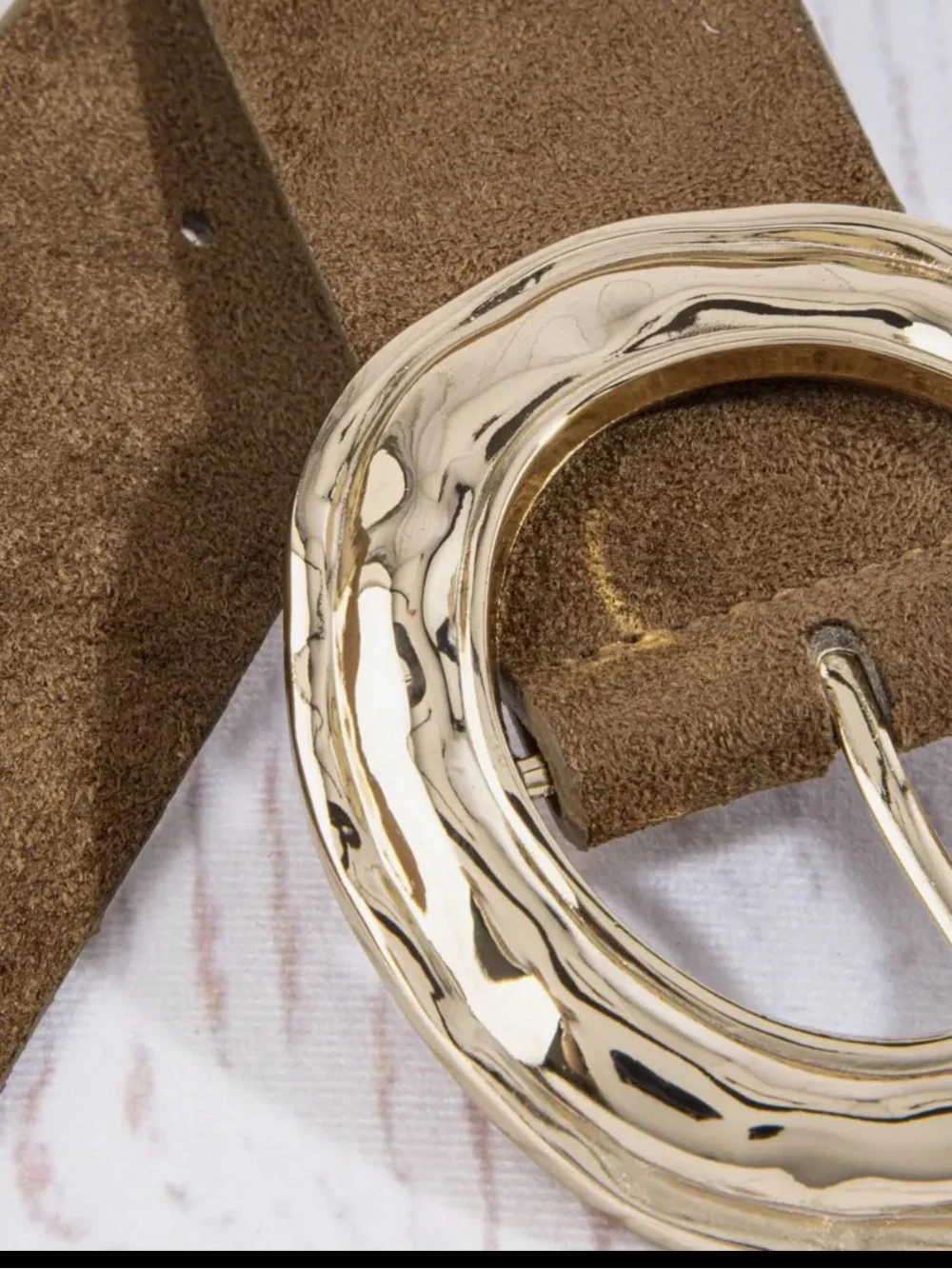 Brown Suede Hammered Round Buckle Belt